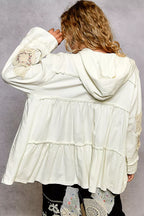 Sarah Express Women's Embroidered Patch Hooded Jacket with Lace Detail