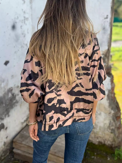 Sarah Express Women's Animal Print Lightweight Zip Up Jacket Plus Size