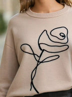 Sarah Express Women's Flower Round Neck Dropped Shoulder Sweater