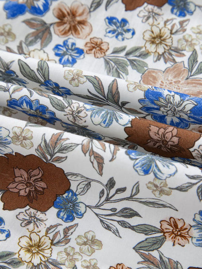 Sarah Express Women's Plaid Frilled Trim V Neck Floral Long Sleeve Blouse