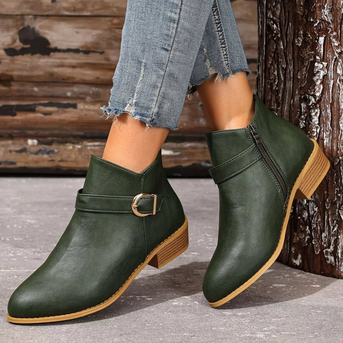 Sarah Express Women's Point Toe Block Heels Boots Green