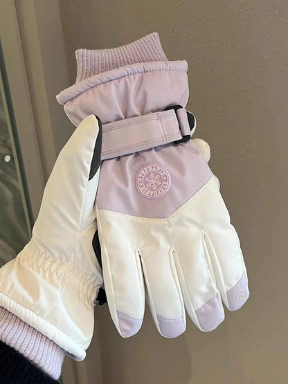 Sarah Express Women's Waterproof Color Block Gloves - Winter Warm Ski Gloves Pink Purple ONESIZE