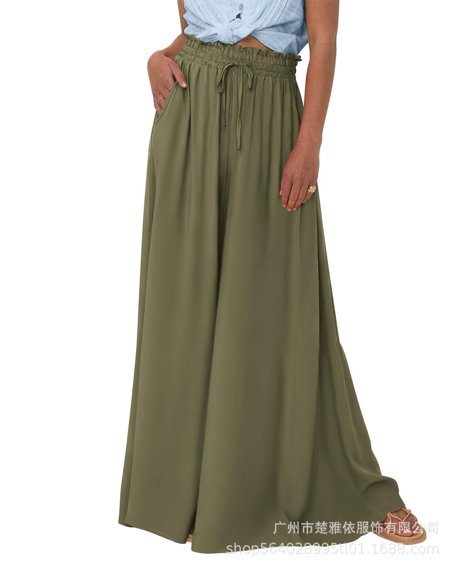 Sarah Express Women's High Waist Wide Leg Pants Casual Polyester Trousers
