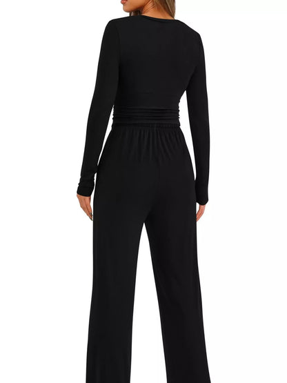 Sarah Express Women's Round Neck Long Sleeve Top and Pants Set