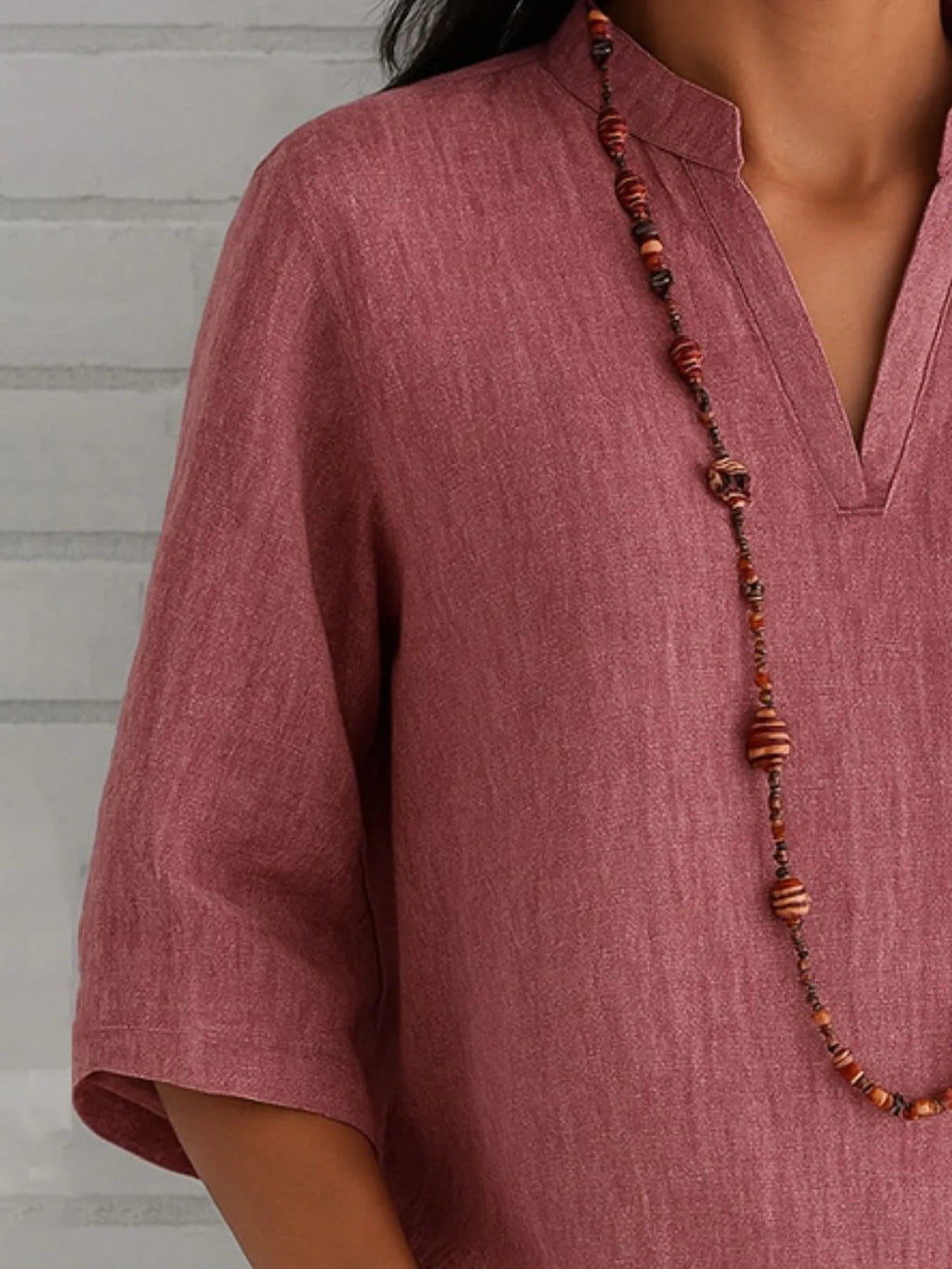 Sarah Express Women's Notched Three-Quarter Sleeve Blouse Plus Size