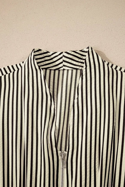 Sarah Express Women's Striped V-Neck Midi Dress - Zip Front Cinched Waist Dress