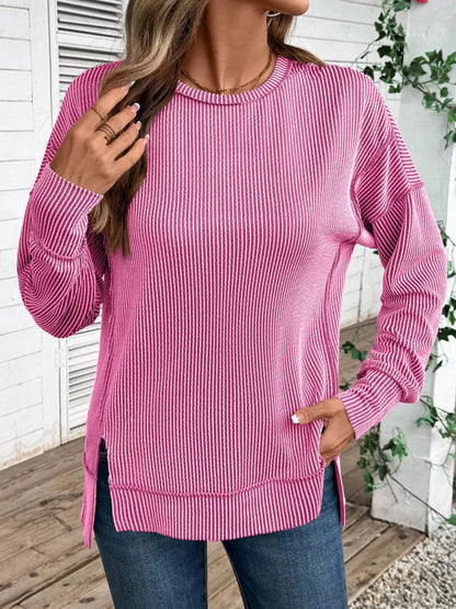 Sarah Express Women's Side Slit Round Neck Sweatshirt