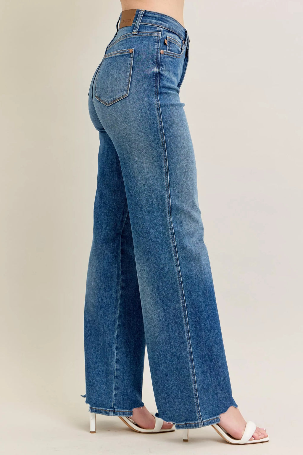 Sarah Express Women’s Plus Size High Rise Tummy Control Destroyed Wide Leg Jeans
