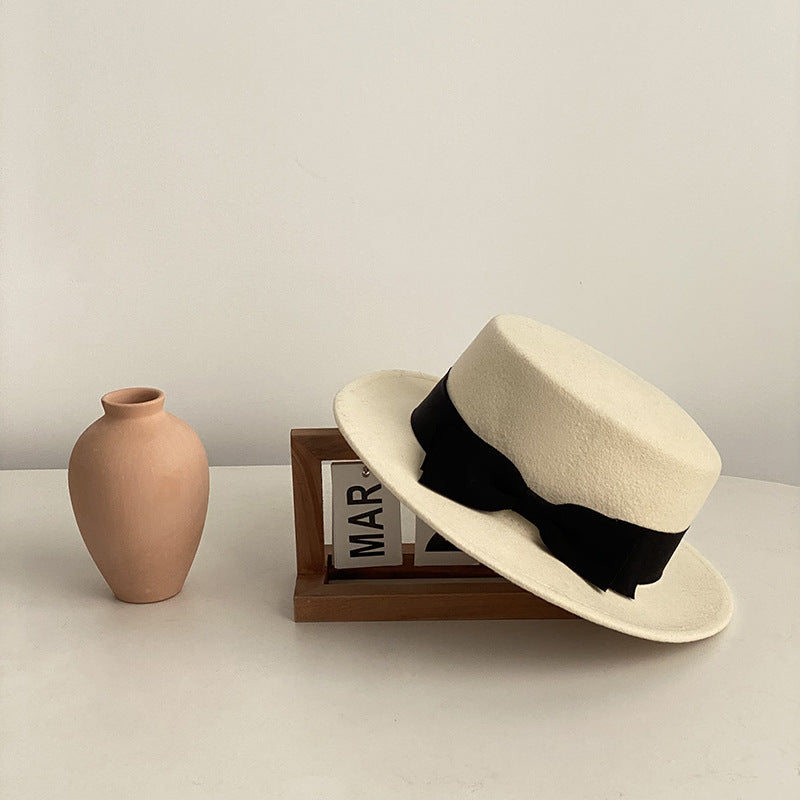 Sarah Express Women's Retro Flat Brim Cap with Bow Accent Adjustable Hat