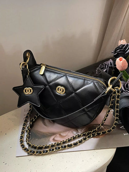 Sarah Express Women's Quilted Chain Crossbody Bag - Mini PU Leather Shoulder Purse Black ONESIZE