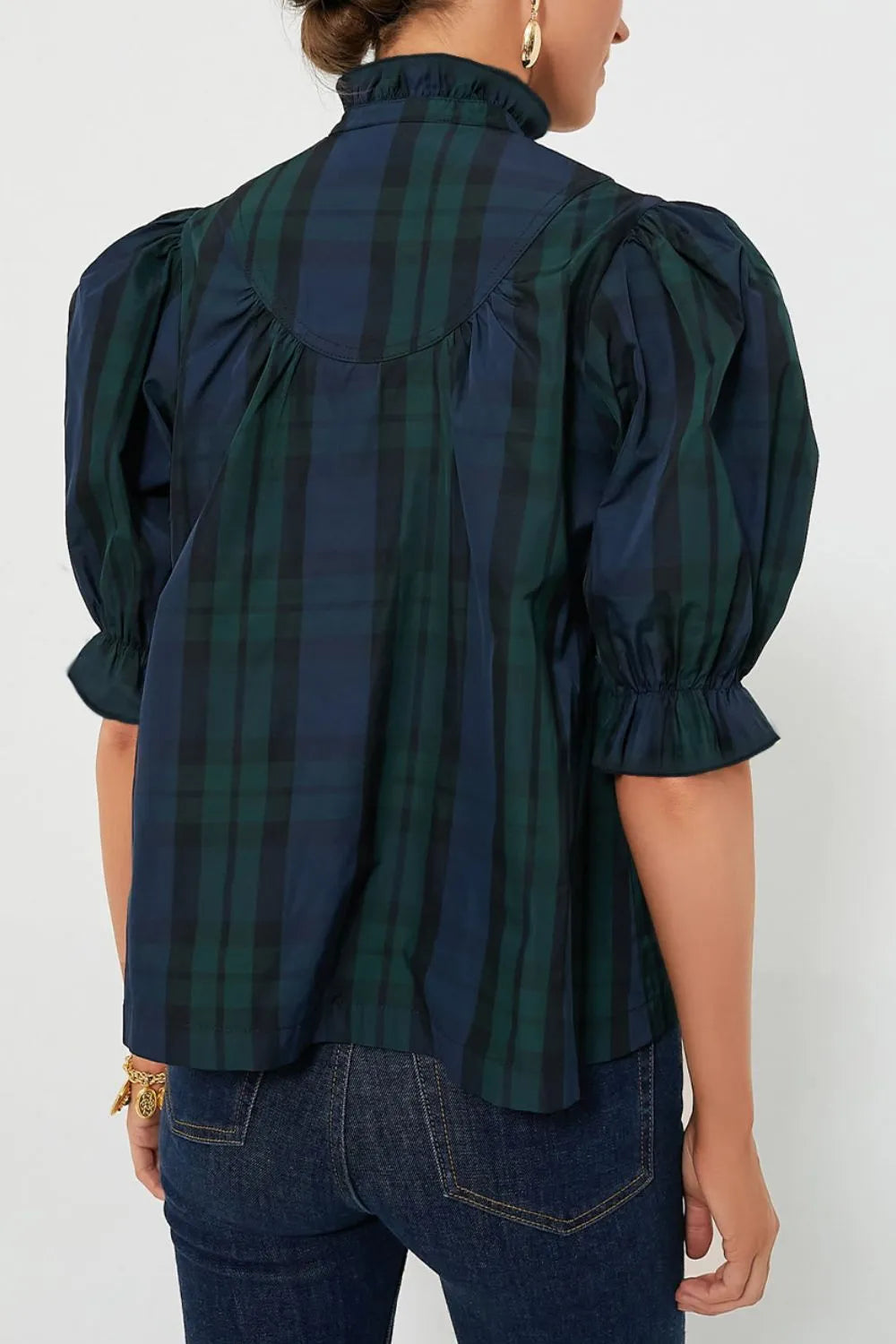 Sarah Express Women's Puff Sleeve Frilled Trim Elegant Blouse