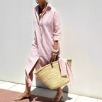 Sarah Express Women's Striped Shirt Dress Button Front Maxi with Belt
