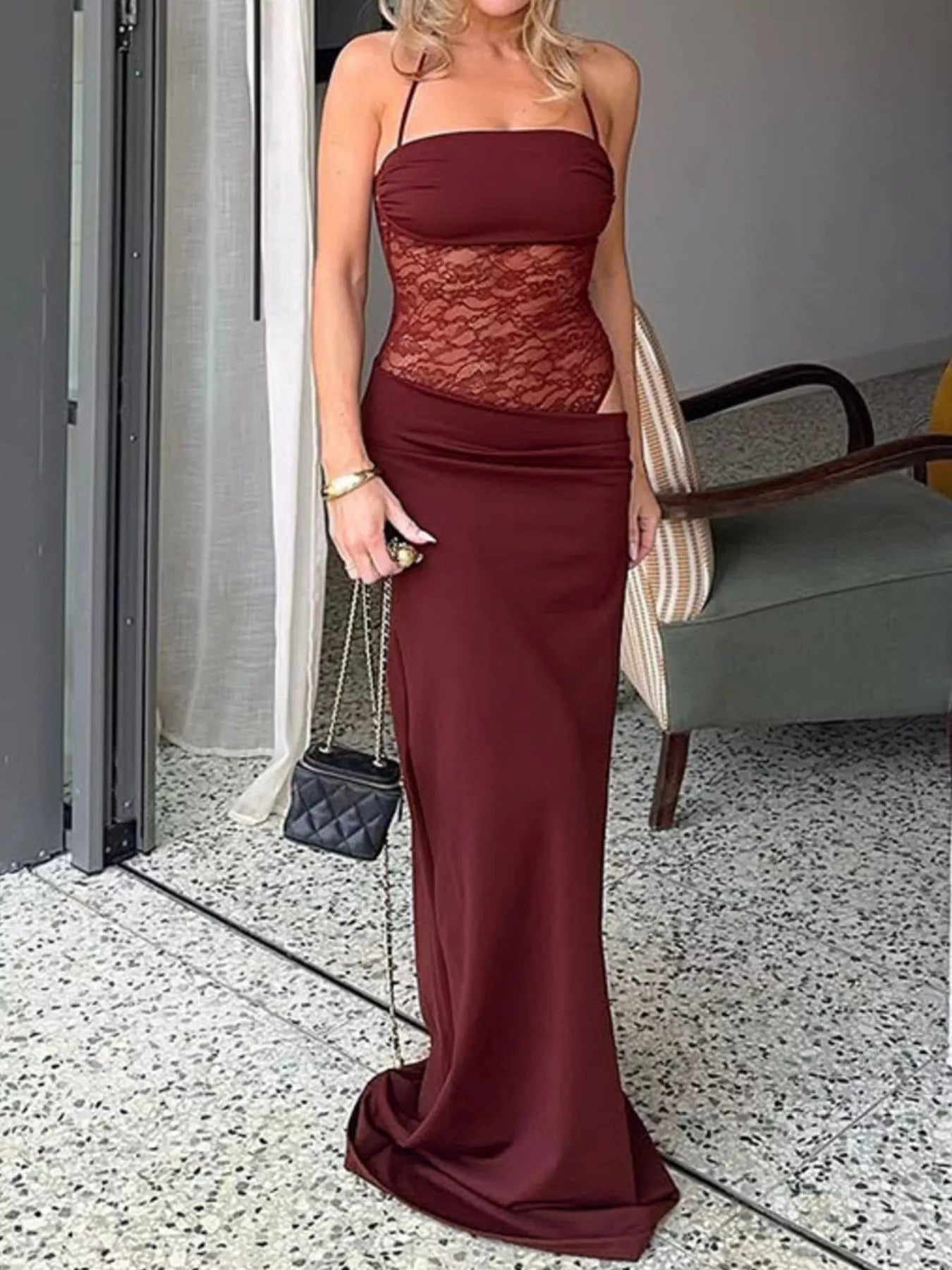 Sarah Express Women's Lace Panel Bodycon Maxi Dress