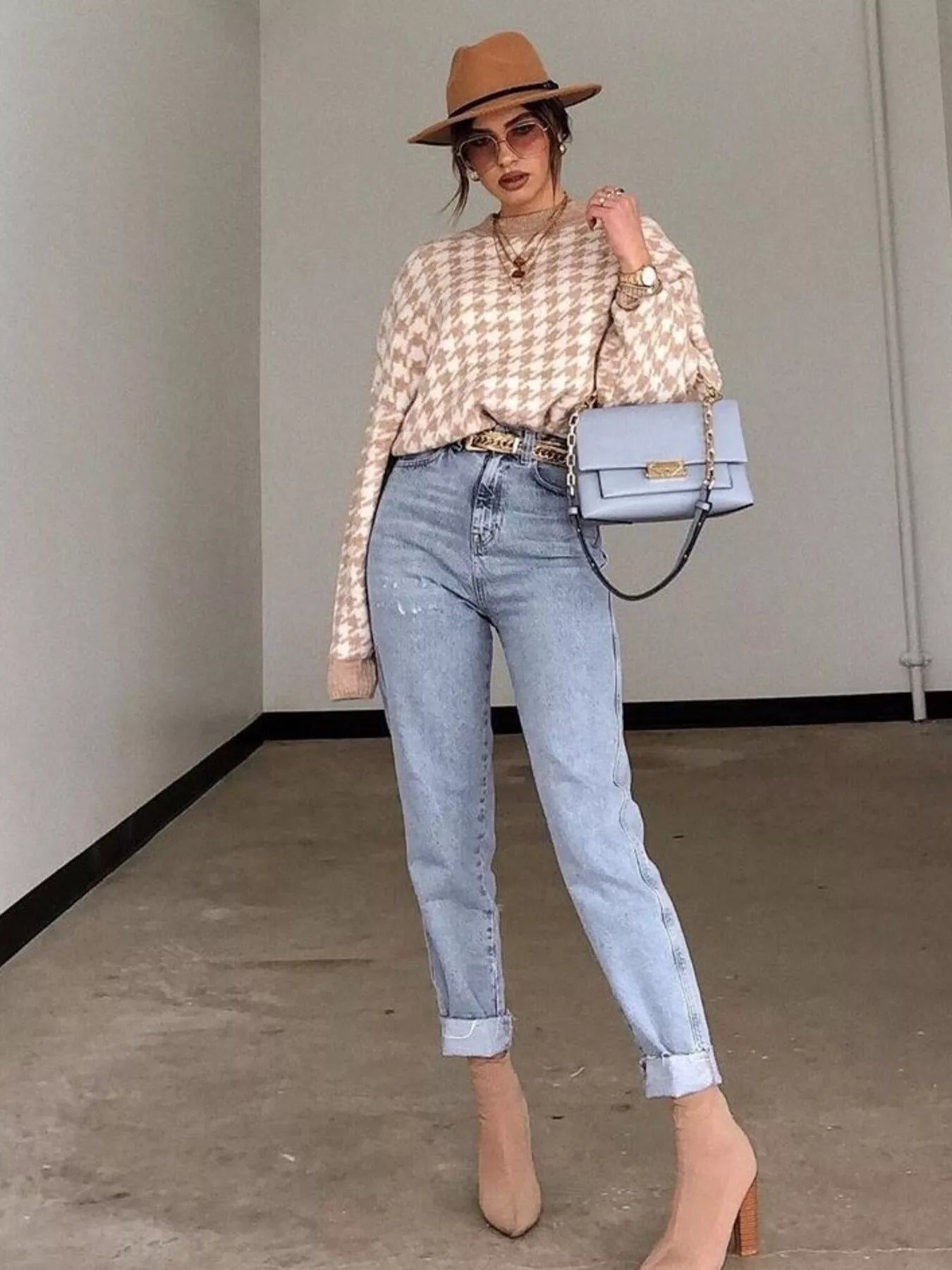 Sarah Express Women's Houndstooth Oversized Sweater Plus Size - Cozy Knit Pullover