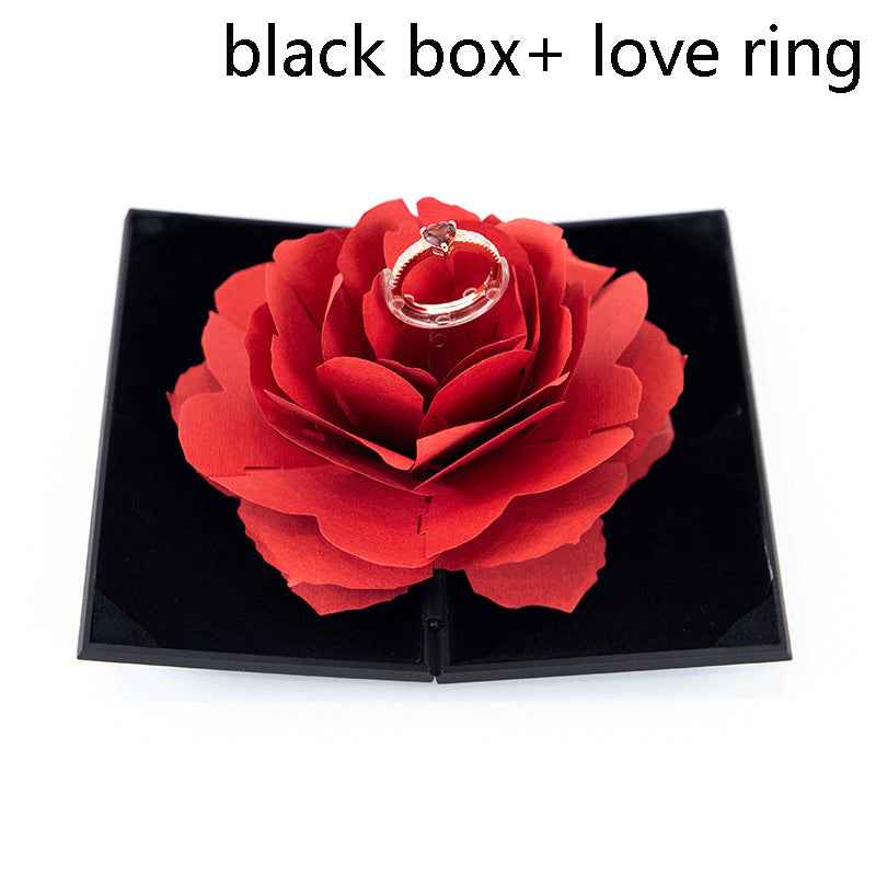 Sarah Express 3D Rose Flower Rotating Ring Box - Heart Shaped Jewelry Gift Box with Rotating Design Black box and ring