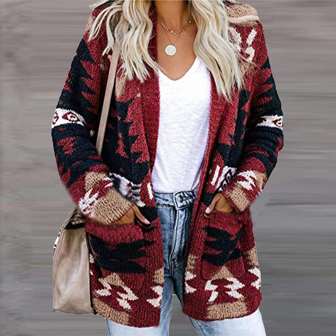 Sarah Express Women's Festive Printed Knit Cardigan Loose Fit Halloween Christmas Sweater