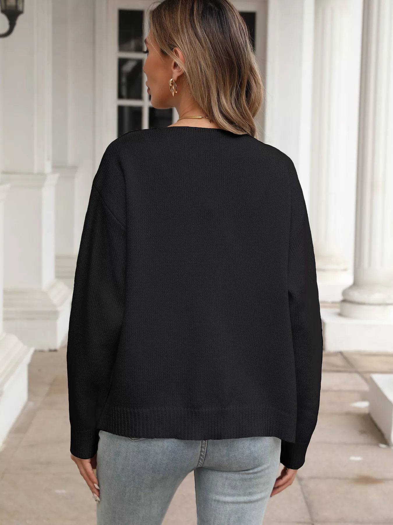 Sarah Express Women's Tie-Front Long Sleeve Cardigan - Ribbed Knit Sweater with Pockets