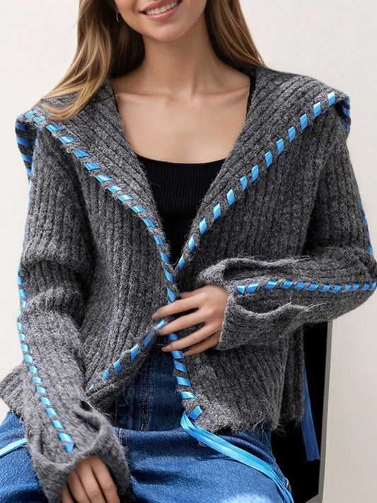Sarah Express Cable Knit Open Front Cardigan Sweater with Button Detail