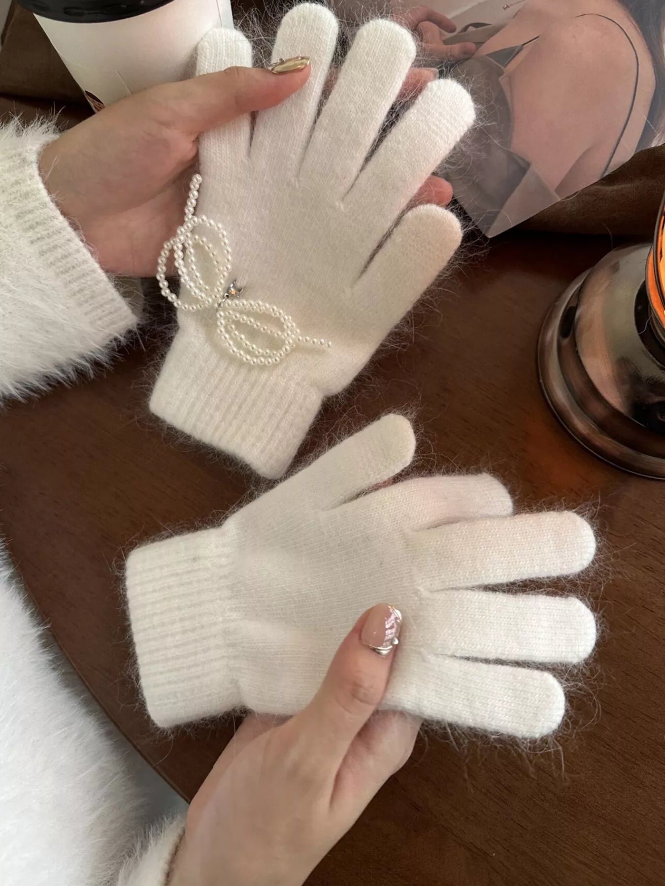 Sarah Express Women's Pearl Embellished Knit Gloves - Winter Fashion Accessory