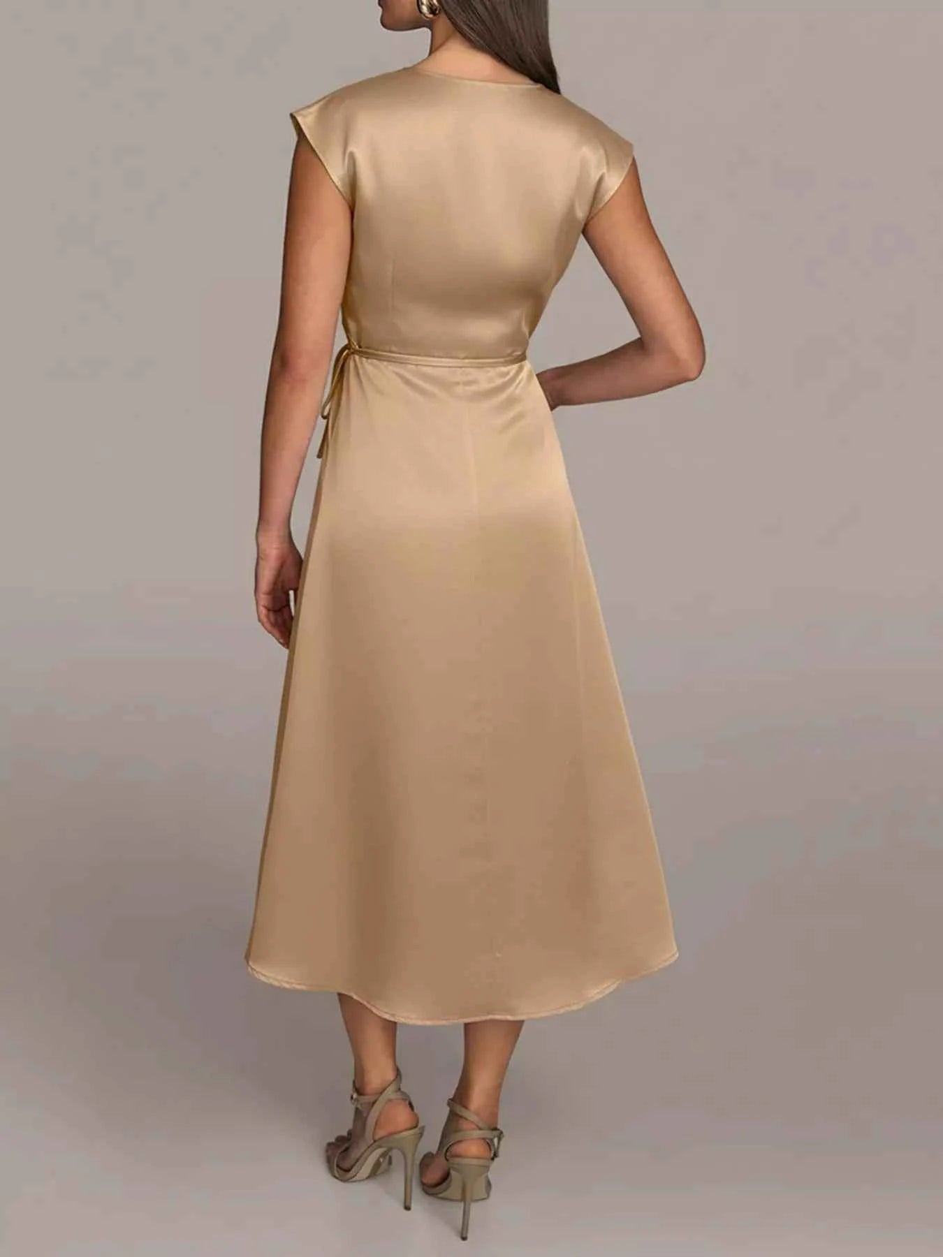 Satin Wrap Midi Dress with Pockets