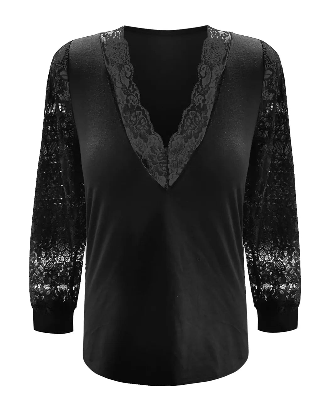 Sarah Express Women's Lace Detail V-Neck Long Sleeve Blouse
