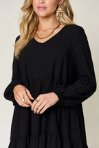 Sarah Express Women’s Plus Size V-Neck Balloon Sleeve Tiered Dress
