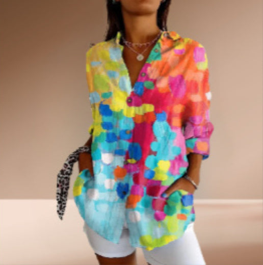 Sarah Express Women's Floral Print Long Sleeve Button-Up Shirt Casual Spring Summer Fall Top
