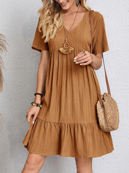 Sarah Express Women's V-Neck Ruffled Summer Dress - Casual Loose Beach Dress with Short Sleeves