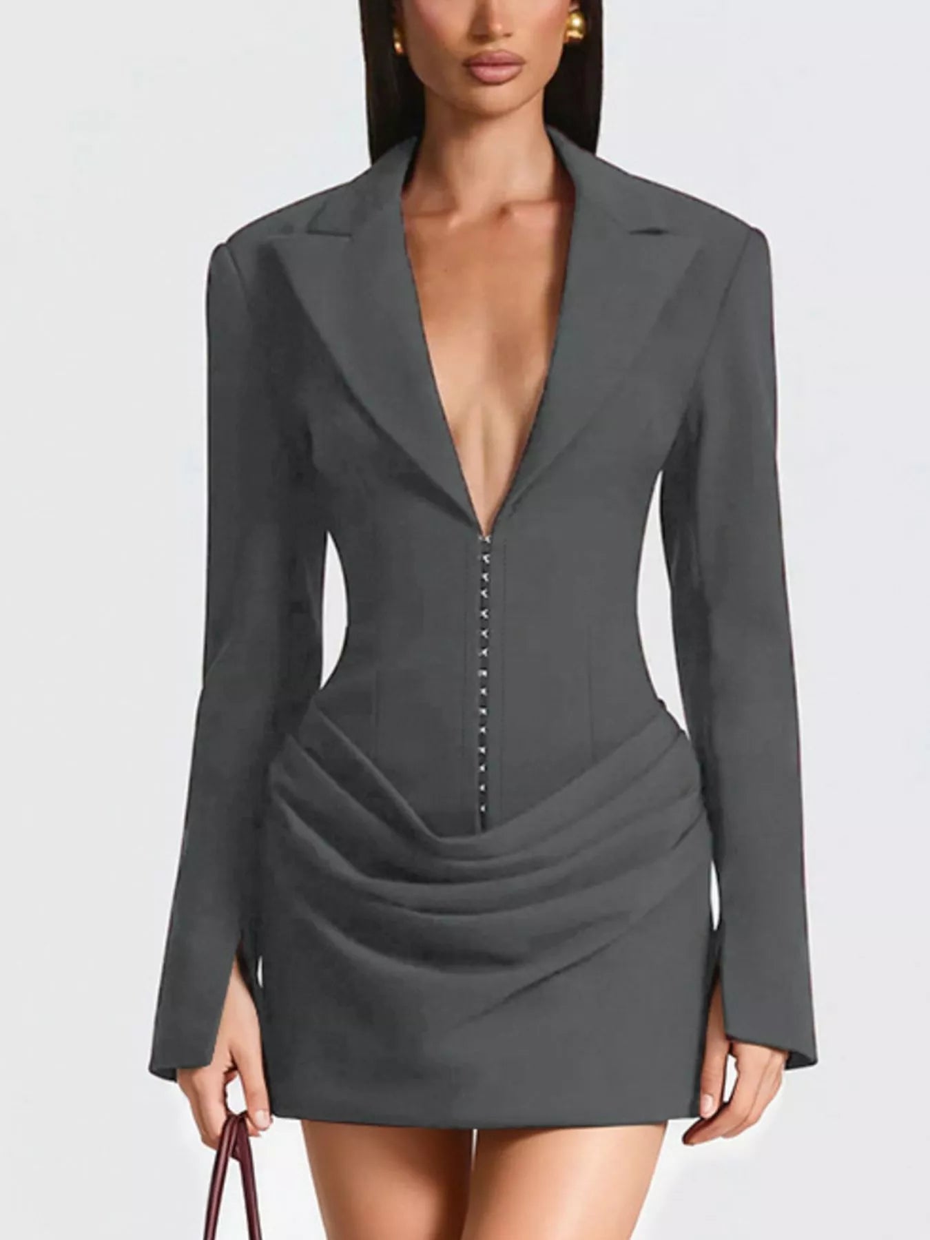 Sarah Express Women's Blazer-Style Long Sleeve Mini Dress - Ruched Bodycon Dress