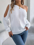 Sarah Express Women's Openwork One Shoulder Cutout Long Sleeve Sweater
