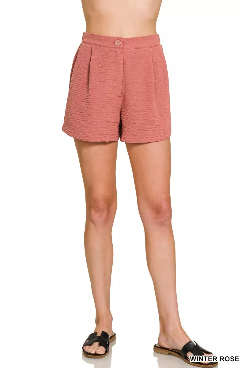 Sarah Express Women's Woven Airflow Back Elastic Waist Shorts