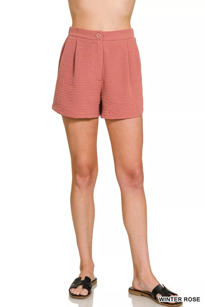 Sarah Express Women's Woven Airflow Back Elastic Waist Shorts