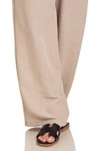 Sarah Express Women’s Woven Crepe Wide Leg Pants with Elastic Waist