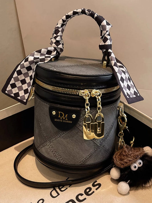 Sarah Express Women's Bucket Crossbody Bag with Scarf Accent