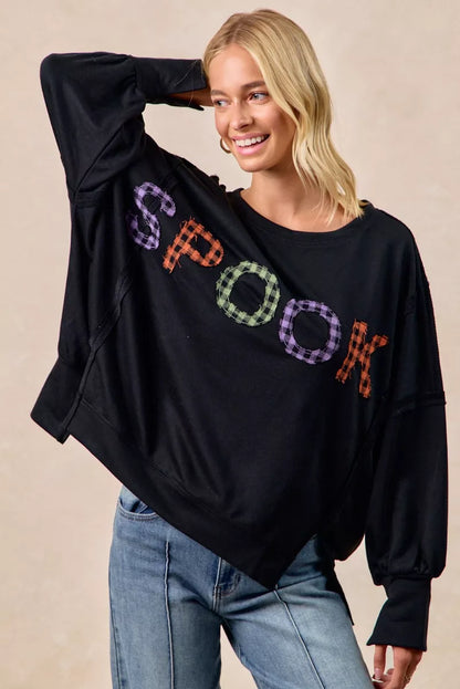 Sarah Express Women's Spook Plaid Letter Print Oversized Sweatshirt