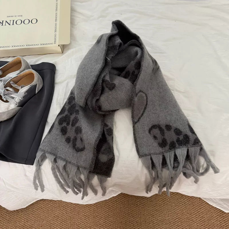 Sarah Express Leopard Heart Print Scarf - Warm Winter Scarf for Women