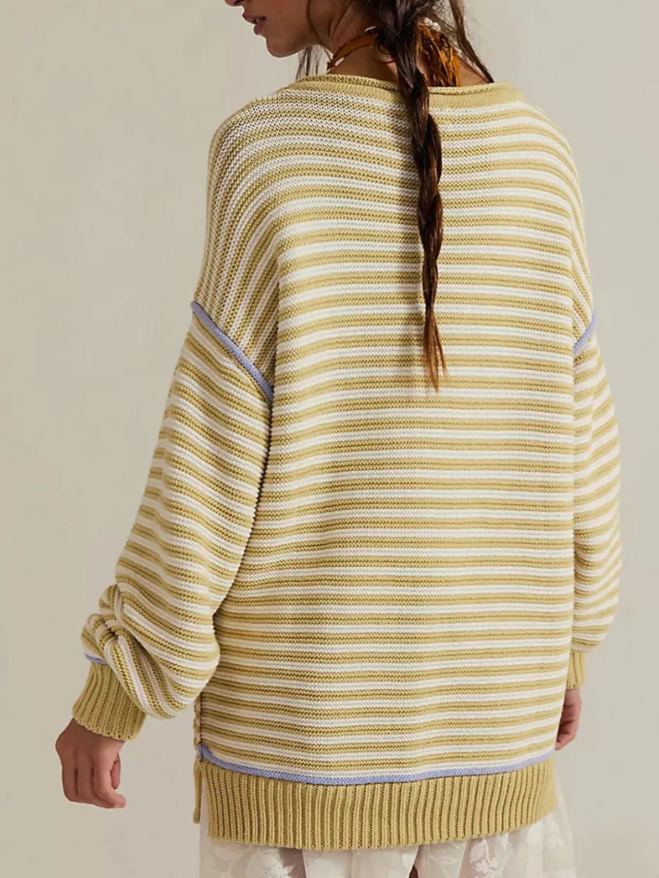 Sarah Express Women's Slit Striped Oversized Sweater