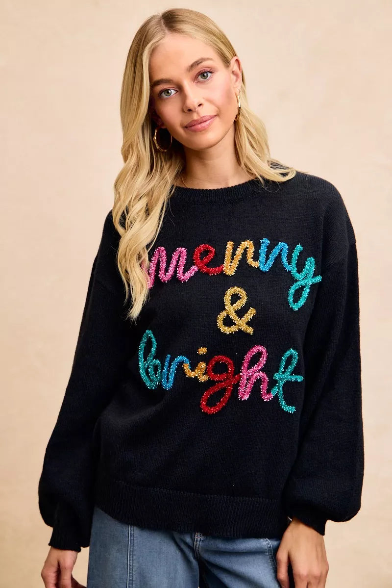 Sarah Express Women's Tinsel Lettering Christmas Sweater