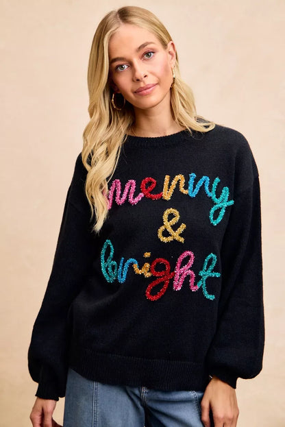 Sarah Express Women's Tinsel Lettering Christmas Sweater