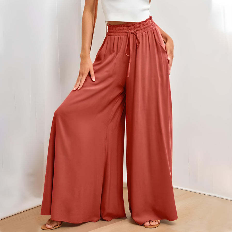Sarah Express High Waist Wide Leg Dress Pants Elastic Waistband Full Length Trousers