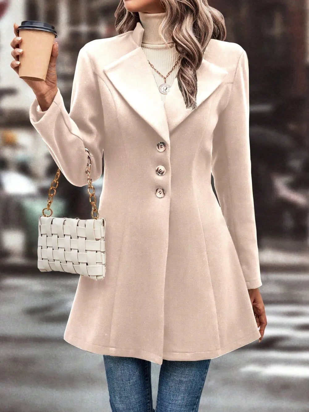 Sarah Express Women's Collared Neck Long Sleeve Longline Coat