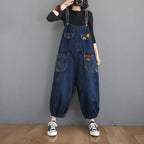 Sarah Express Floral Print Denim Overalls Plus Size Suspender Jeans Cropped