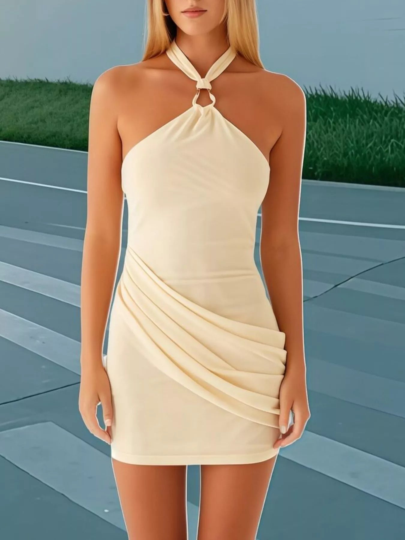 Sarah Express Women's Halter Neck Draped Mini Dress