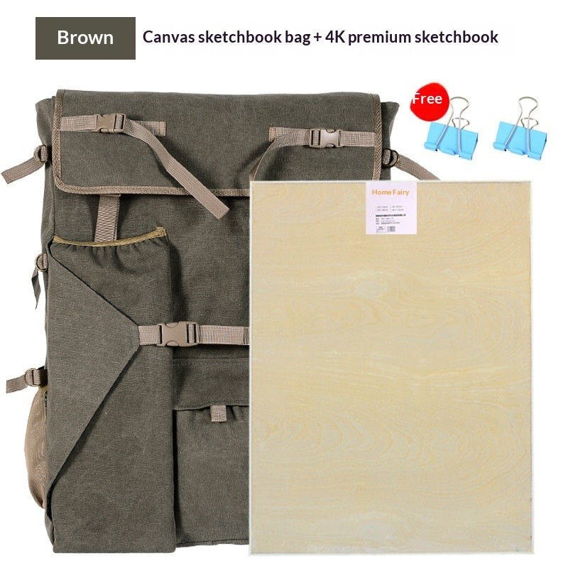 Sarah Express Art Students Sketch Bag Drawing Board Bag Multi-functional Canvas Storage Brown K Boutique Drawing Board