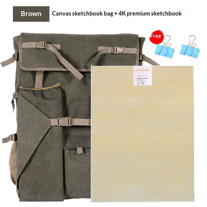 Sarah Express Art Students Sketch Bag Drawing Board Bag Multi-functional Canvas Storage Brown K Boutique Drawing Board