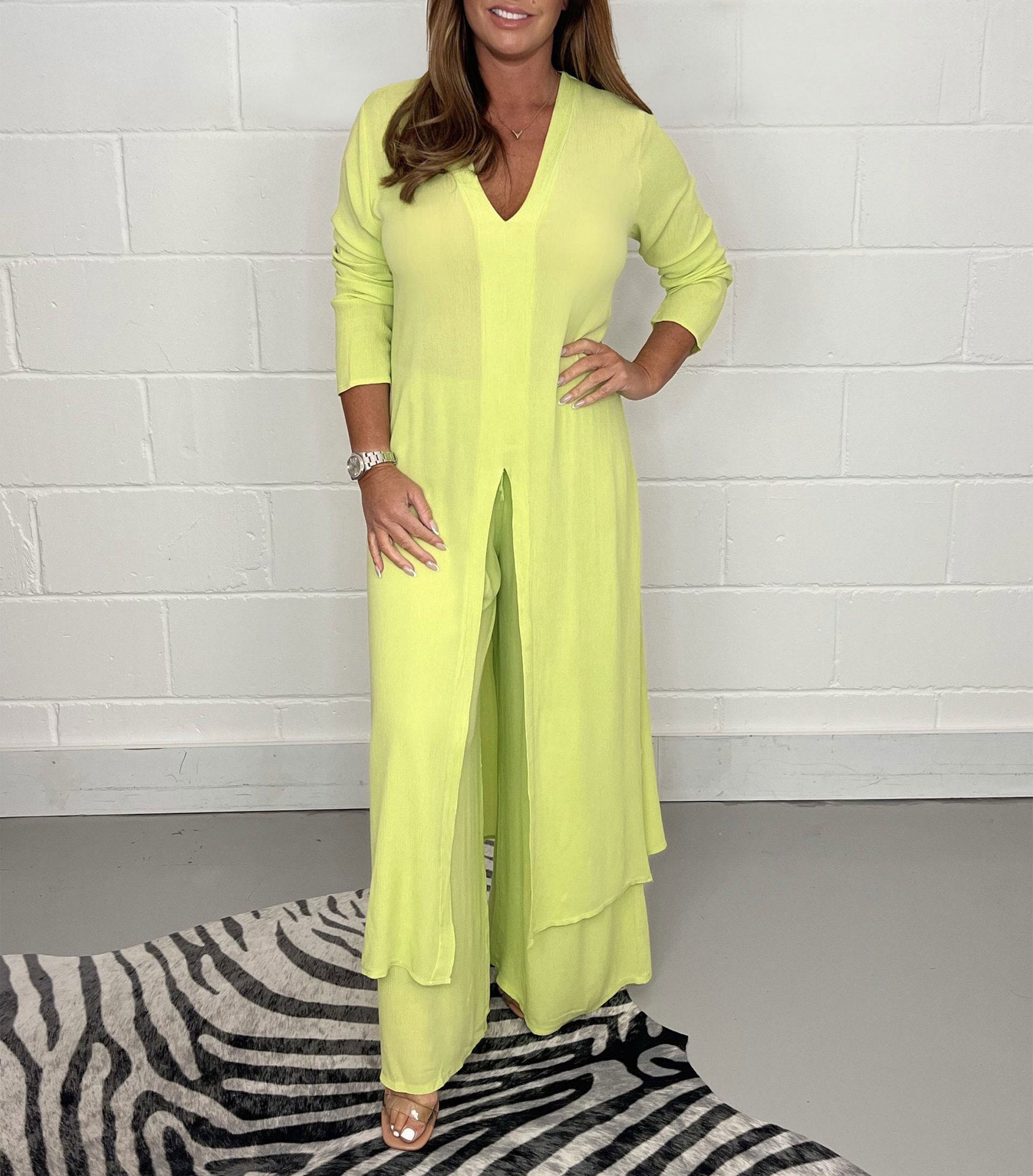 Sarah Express Women's Two-Piece Set Long Tunic Top Pants - Casual Minimalist Solid Color Plus Size