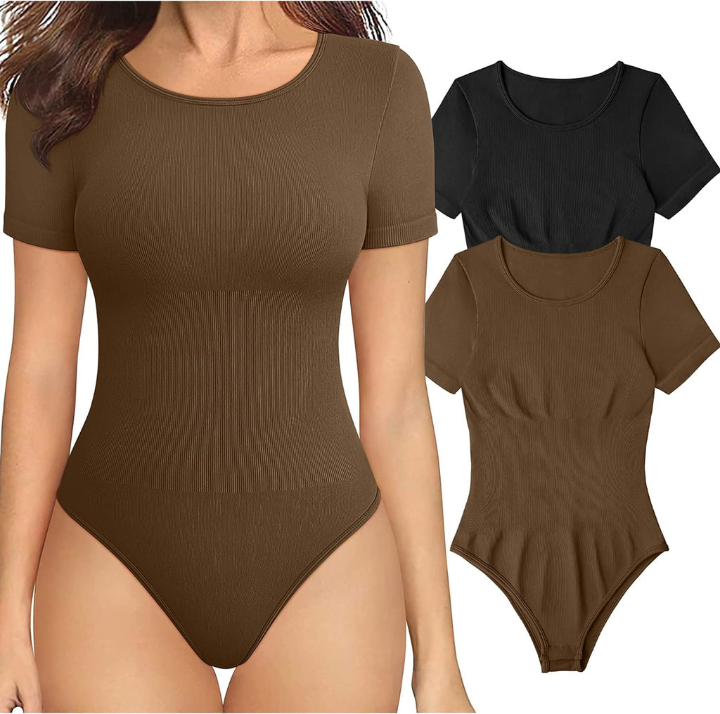Sarah Express Women's Square Neck Cinched Waist Seamless Bodysuit - Shaping Short Sleeve Top
