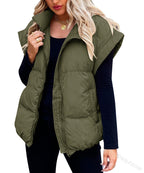 Sarah Express Cotton Padded Puffer Vest Stand Collar Zipper Pockets Sleeveless