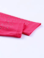 Sarah Express Women's Rhinestone Round Neck Long Sleeve Bodysuit