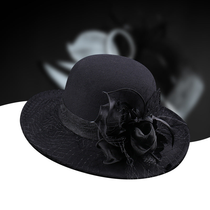 Sarah Express Women's Woolen Cloche Hat Floral Net Veil Dome Style